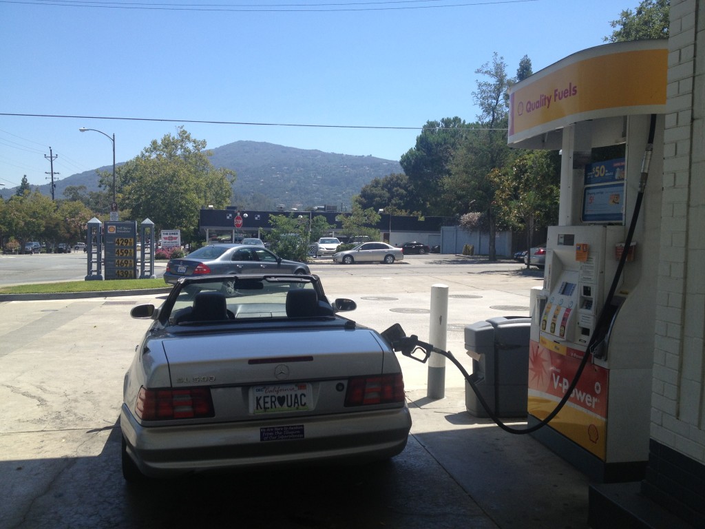 Neal Cassady's gas station, with John's mountain in background