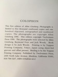 Allen Ginsberg Photographs - Colophon