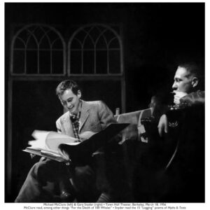 Michael McClure & Gary Snyder, Town Hall Theater, Berkeley, March 18, 1956. Photo by Walter Lehman.
