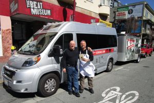 Jerry Cimino and Tony Gemignani with the Beatmobile